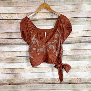 Free People Terracotta Floral Blouse